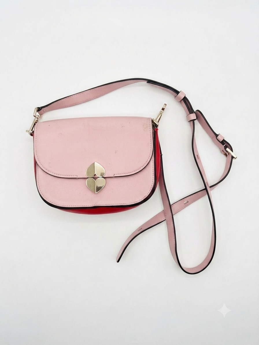 Kate Spade Pink And Red Leather Crossbody With Gold Heart Turnlock
